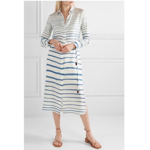 Theory Graduated Stripe Belted Silk Shirtdress - Picture 1 of 12